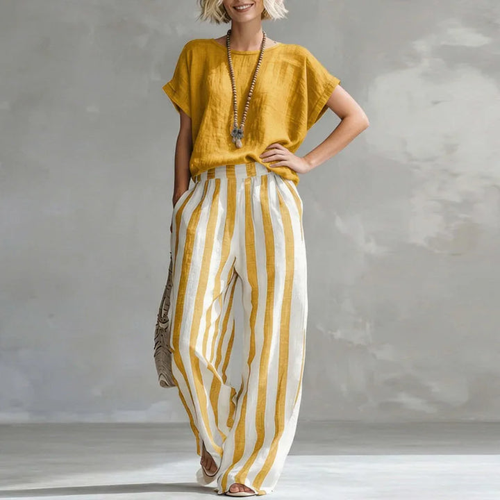 Hermione | Damen Gestreiftes Wide Leg Sommer Set - Striped - Image 1