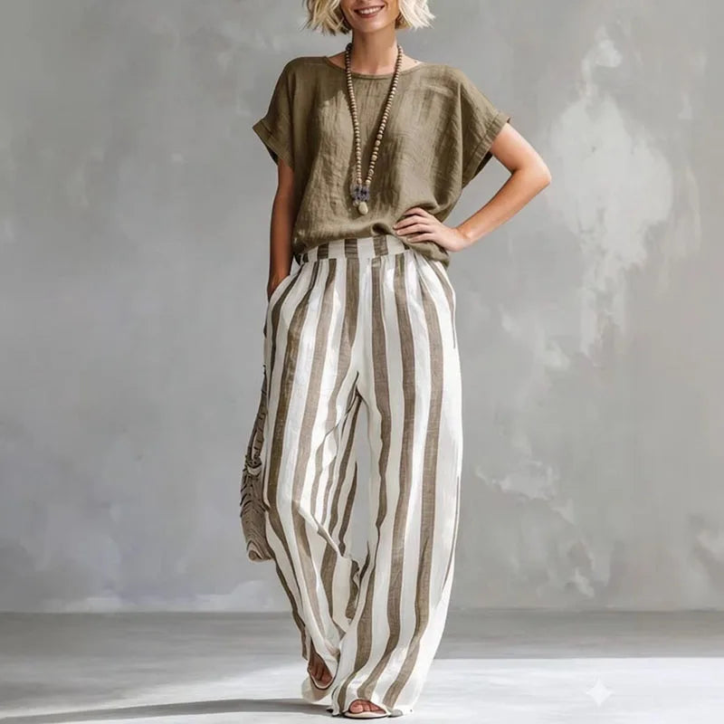 Hermione | Damen Gestreiftes Wide Leg Sommer Set - Striped - Image 3