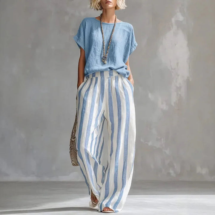 Hermione | Damen Gestreiftes Wide Leg Sommer Set - Striped - Image 4