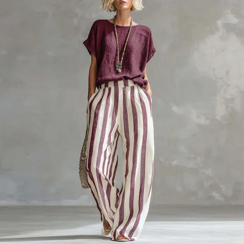 Hermione | Damen Gestreiftes Wide Leg Sommer Set - Striped - Image 5