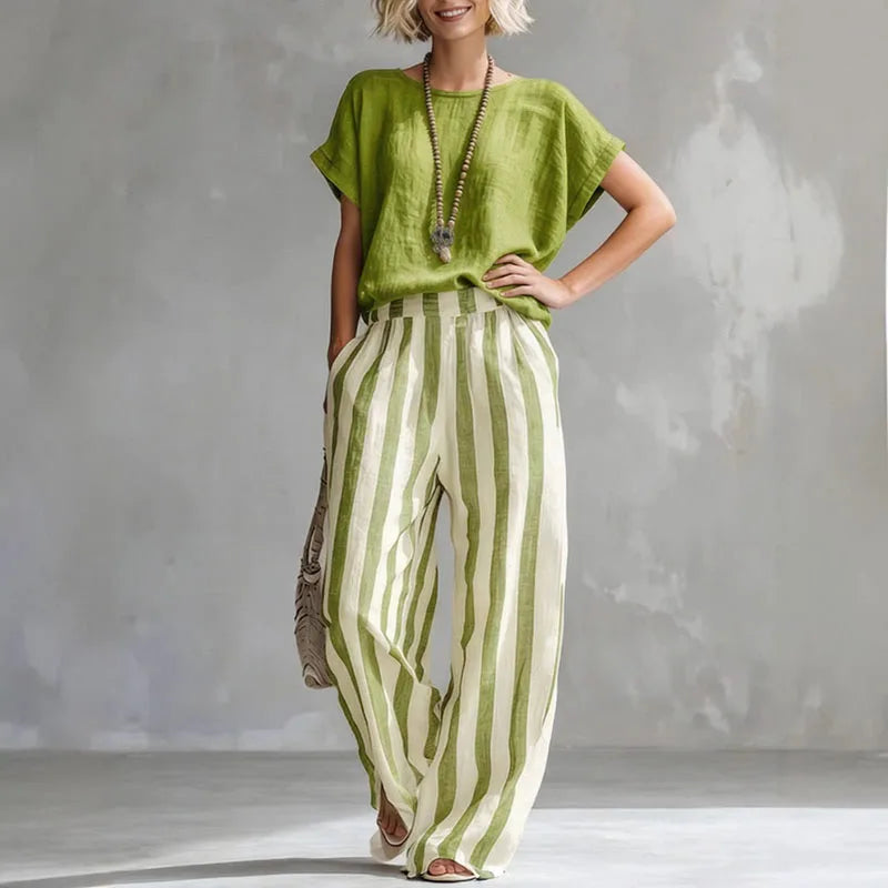 Hermione | Damen Gestreiftes Wide Leg Sommer Set - Striped - Image 6
