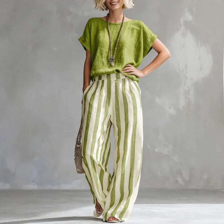 Hermione | Damen Gestreiftes Wide Leg Sommer Set - Striped - Image 6