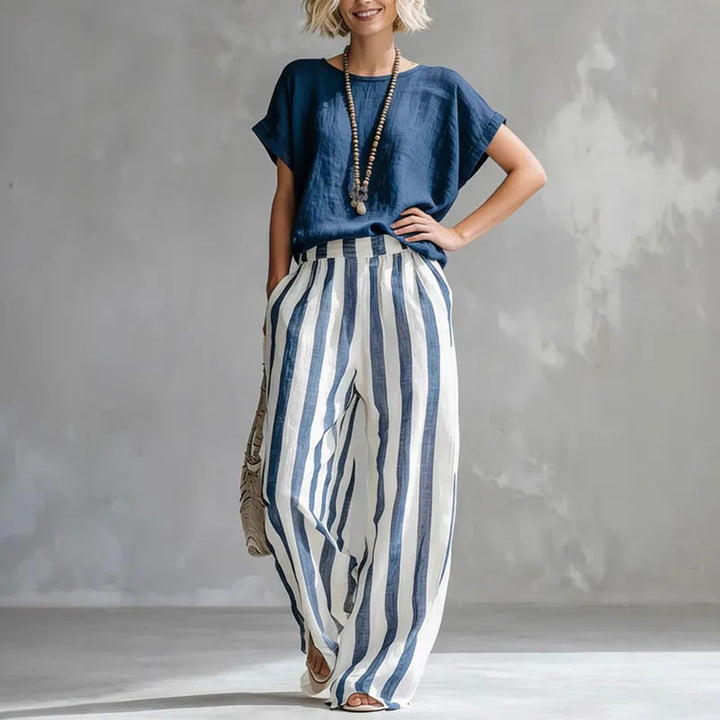 Hermione | Damen Gestreiftes Wide Leg Sommer Set - Striped - Image 7