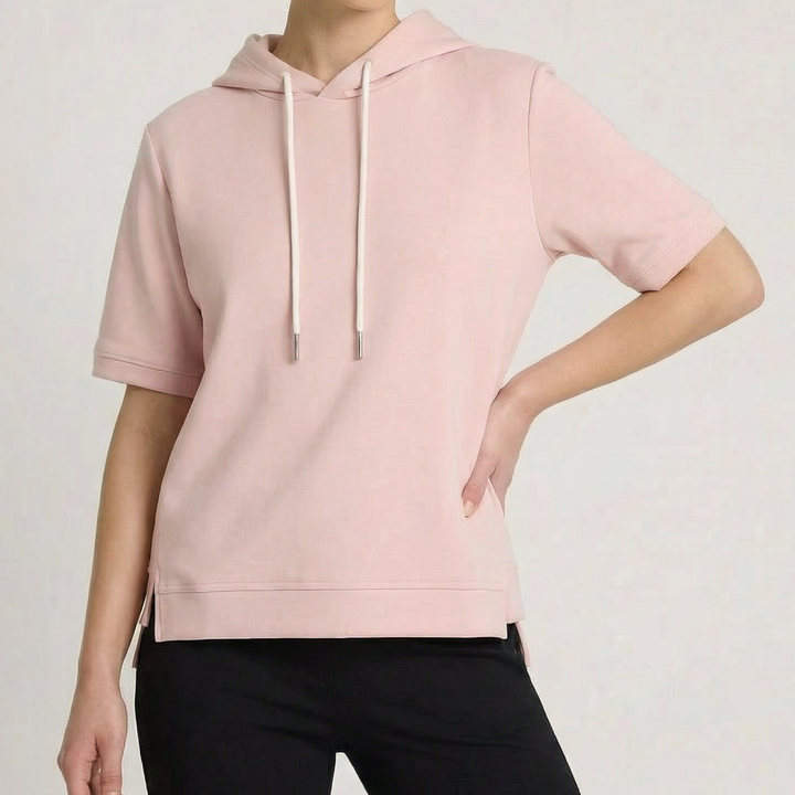 Lila | Damen Hoodie Kurzarm Kapuzenshirt Übergroß Sommer