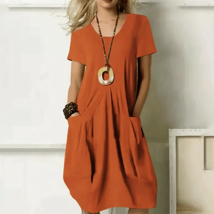 Amore | Damen Sommerkleid V-Ausschnitt Locker Midi Taschen