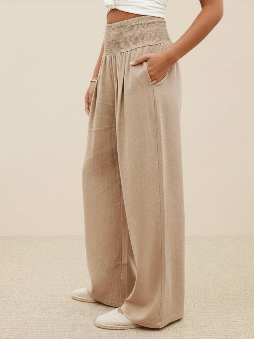 Paloma | Damen hose Wide Leg High Waist Smok-Bund