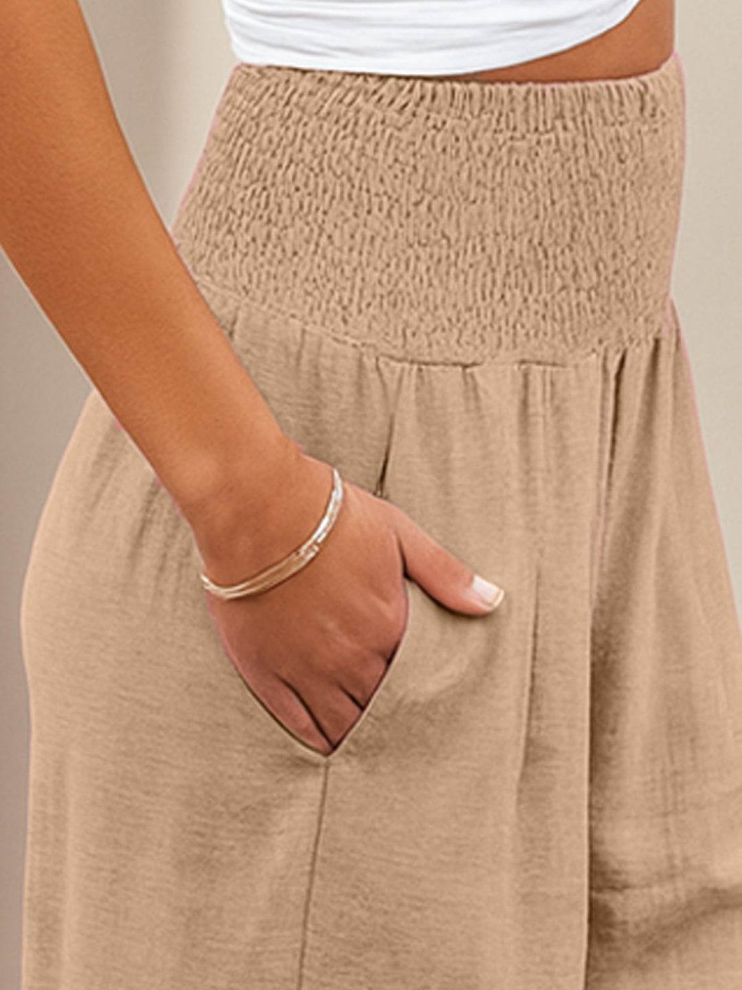 Paloma | Damen hose Wide Leg High Waist Smok-Bund