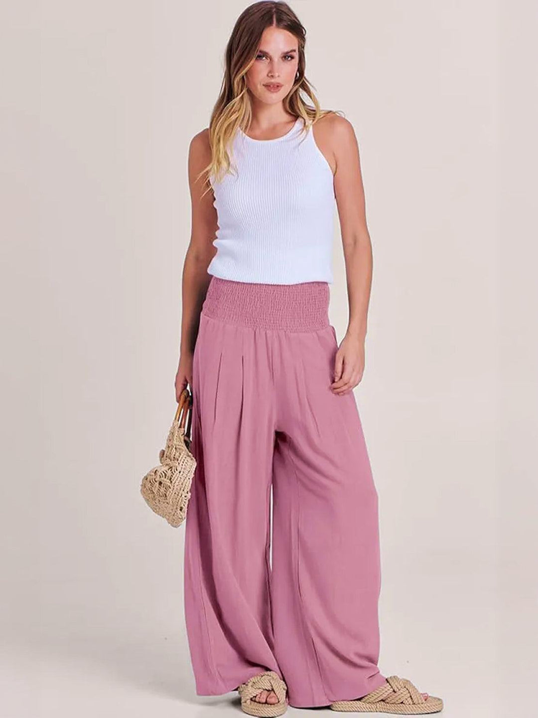 Paloma | Damen hose Wide Leg High Waist Smok-Bund