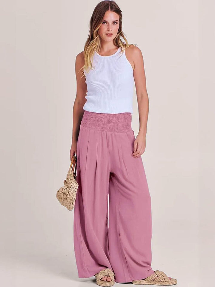Paloma | Damen hose Wide Leg High Waist Smok-Bund