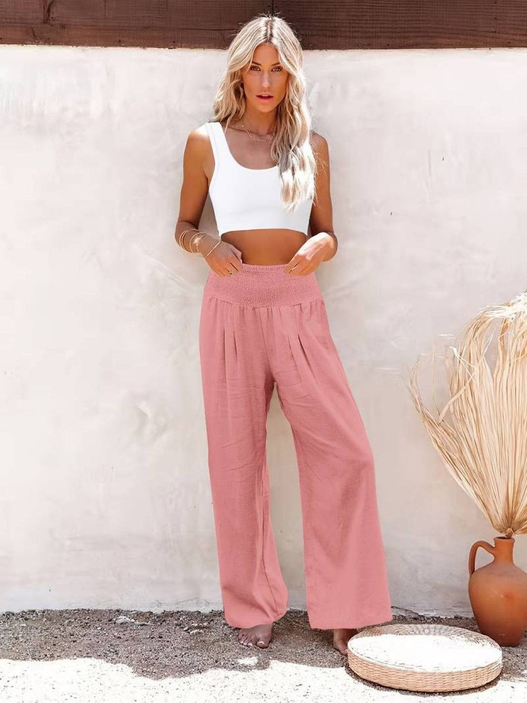 Paloma | Damen hose Wide Leg High Waist Smok-Bund