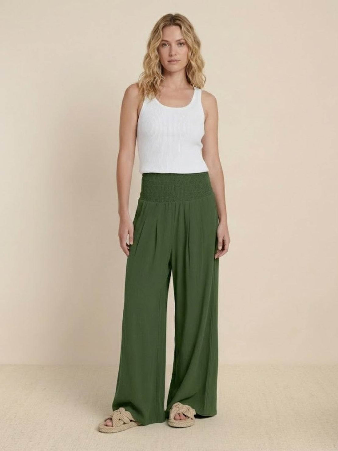 Paloma | Damen hose Wide Leg High Waist Smok-Bund