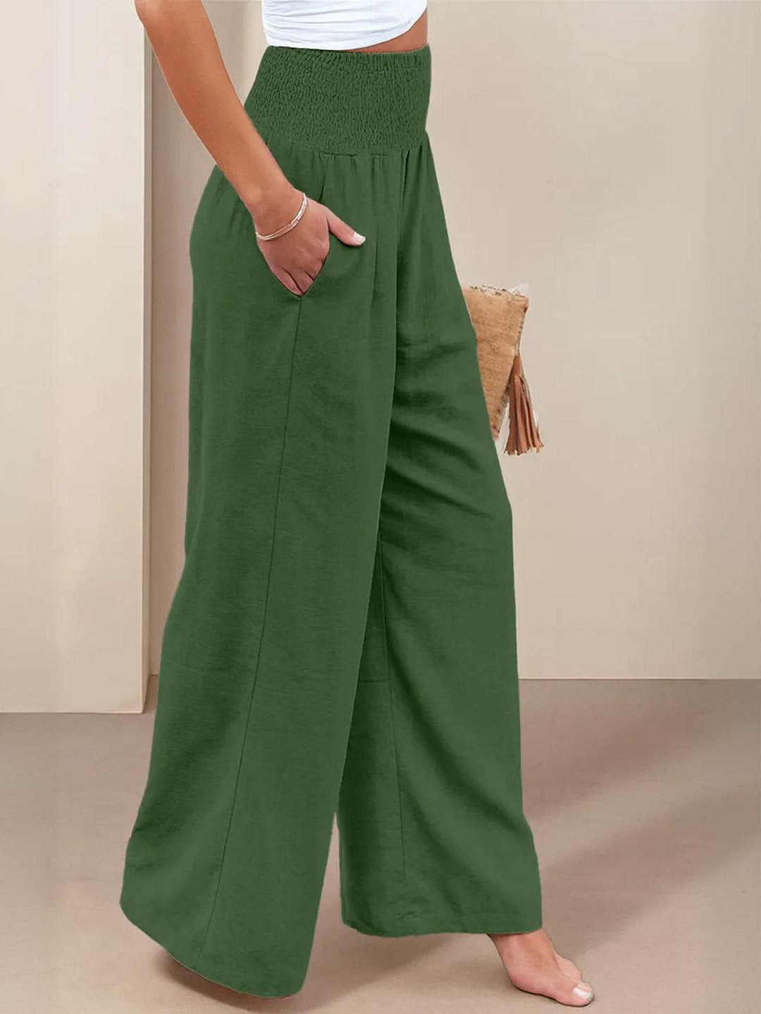 Paloma | Damen hose Wide Leg High Waist Smok-Bund