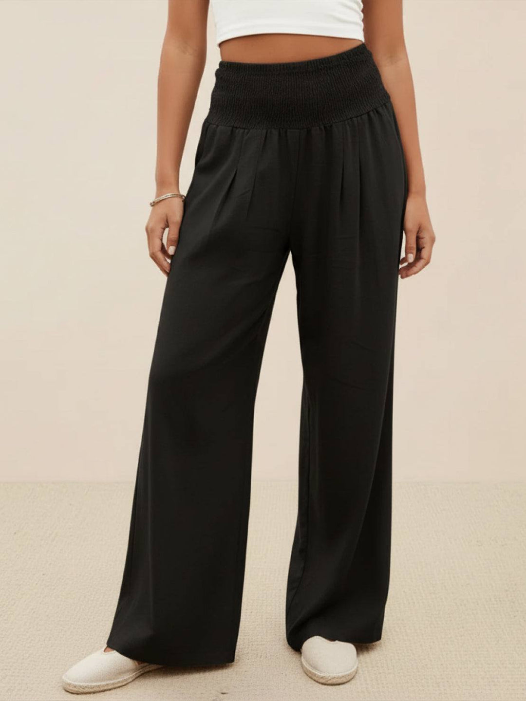 Paloma | Damen hose Wide Leg High Waist Smok-Bund