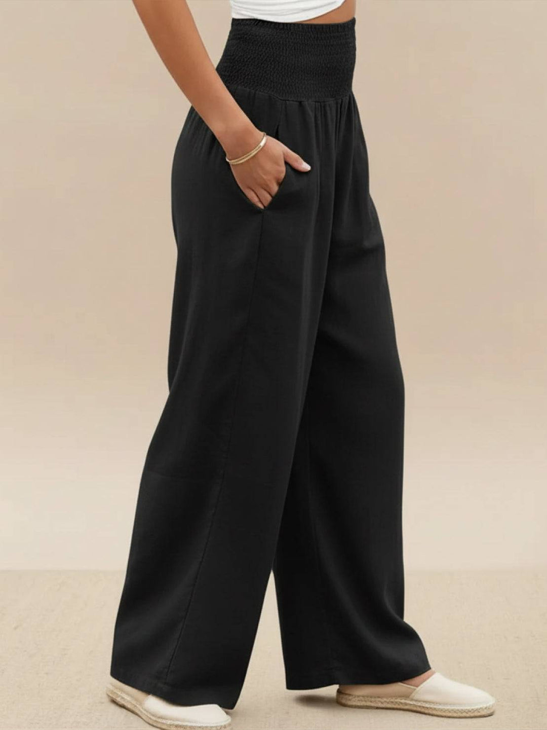 Paloma | Damen hose Wide Leg High Waist Smok-Bund
