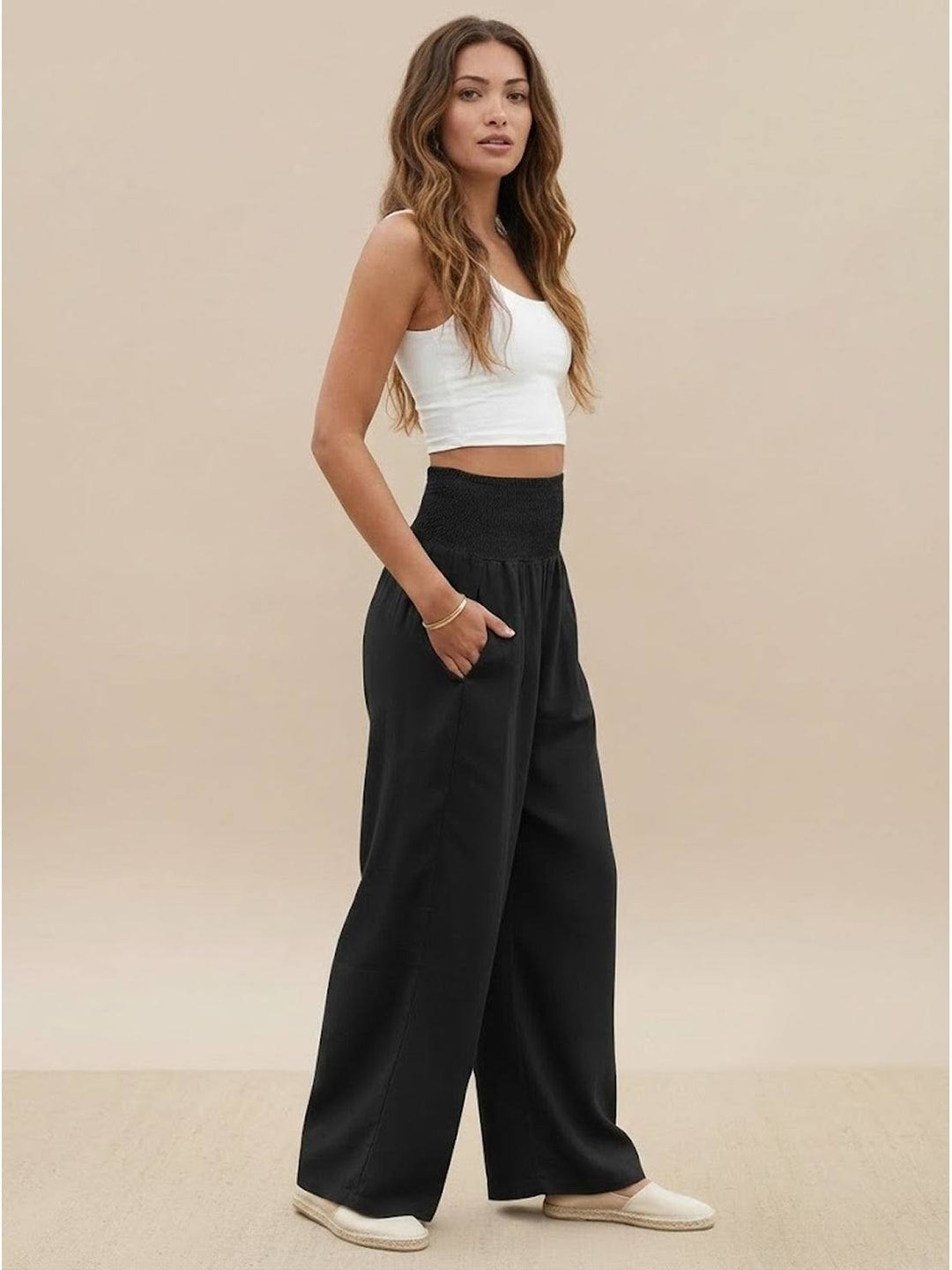 Paloma | Damen hose Wide Leg High Waist Smok-Bund