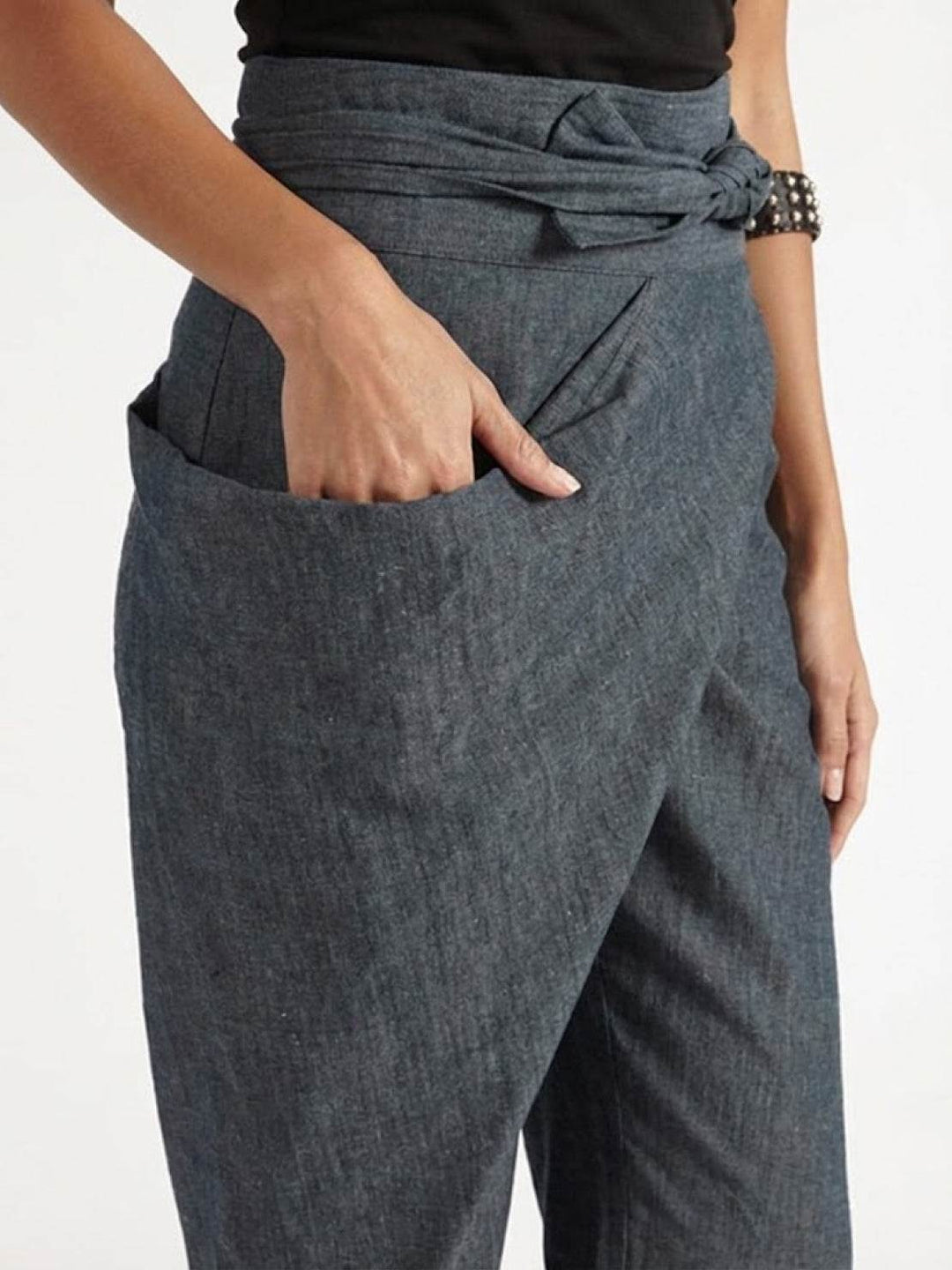 Yara | Damen hose High Waist Wickeloptik Bindegürtel