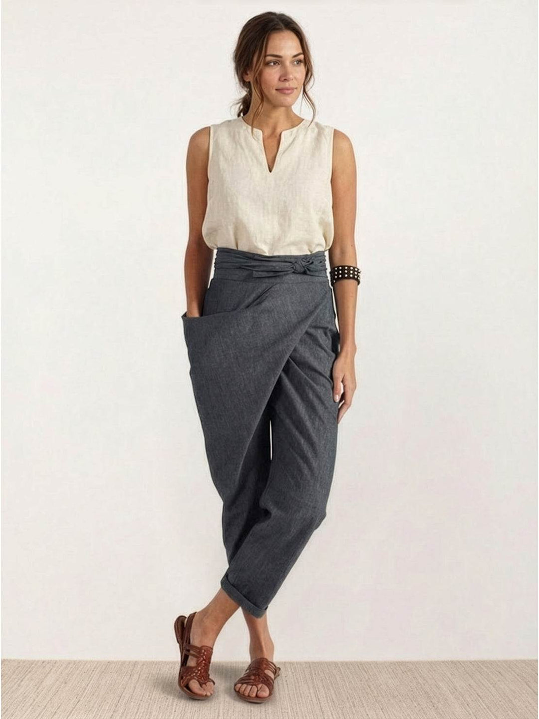 Yara | Damen hose High Waist Wickeloptik Bindegürtel