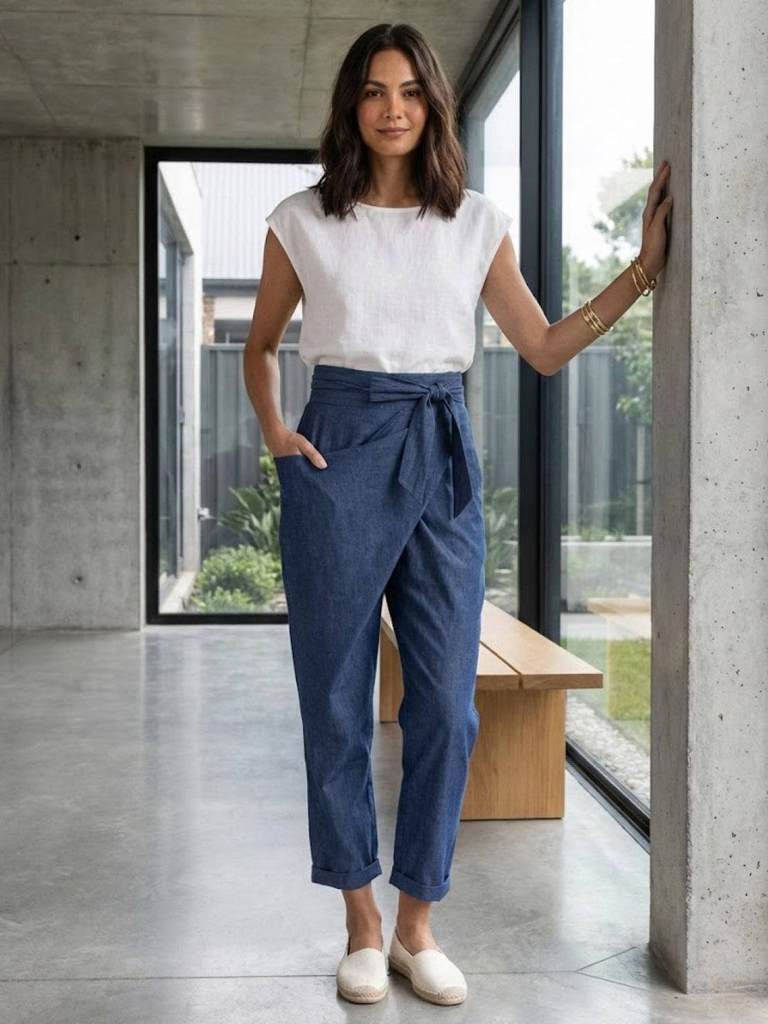 Yara | Damen hose High Waist Wickeloptik Bindegürtel