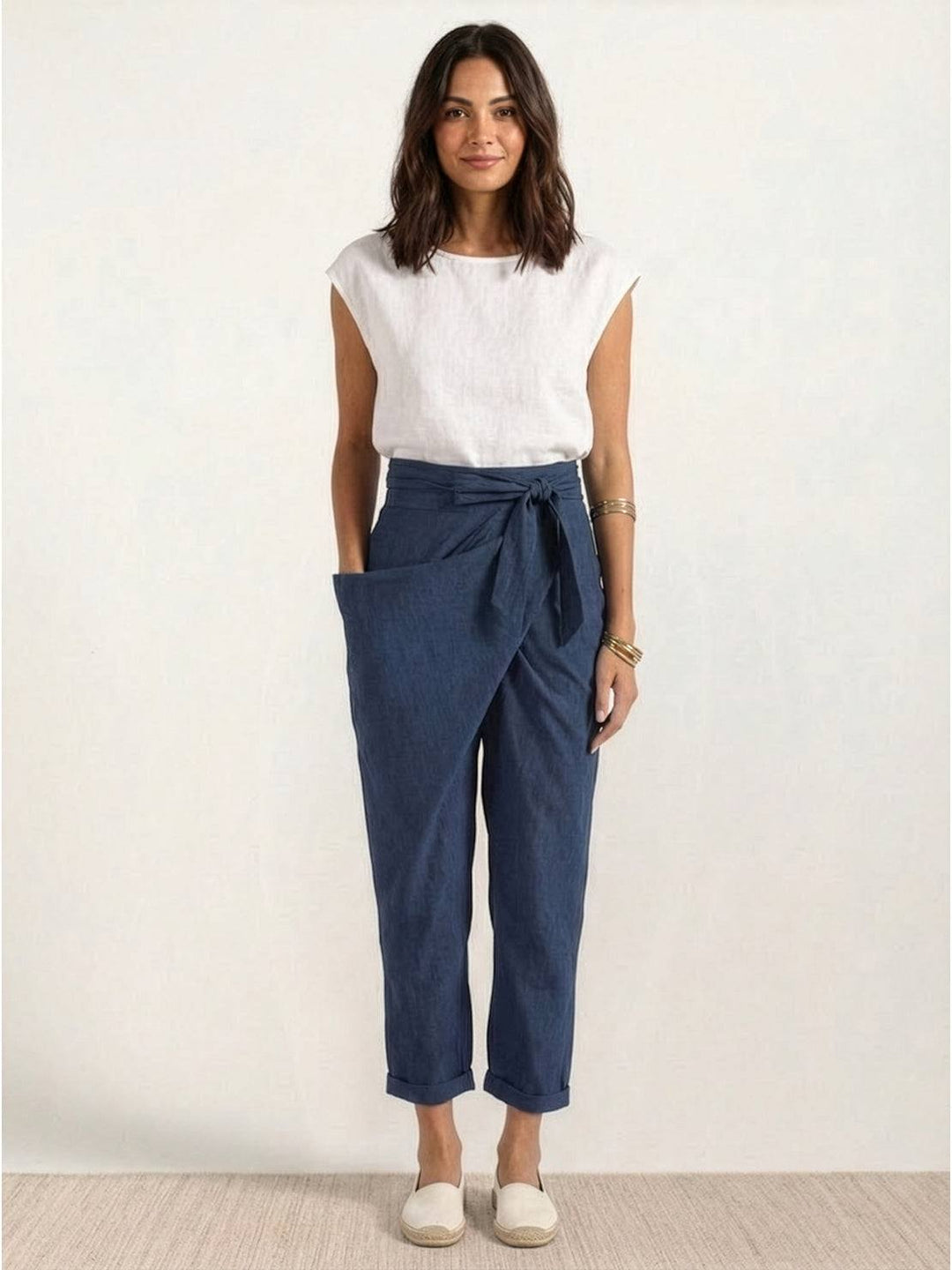 Yara | Damen hose High Waist Wickeloptik Bindegürtel