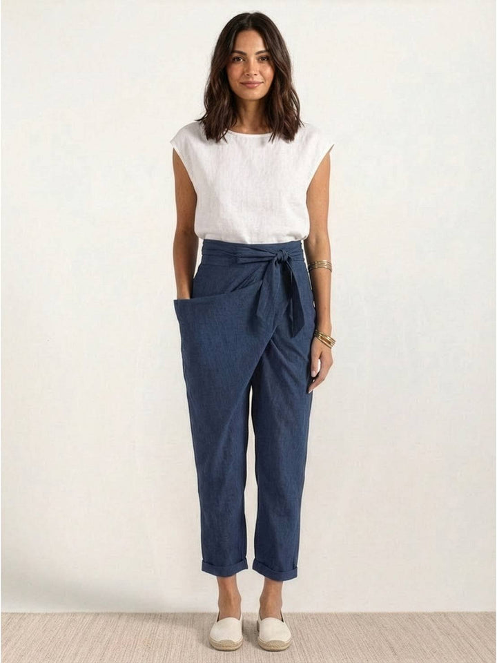 Yara | Damen hose High Waist Wickeloptik Bindegürtel