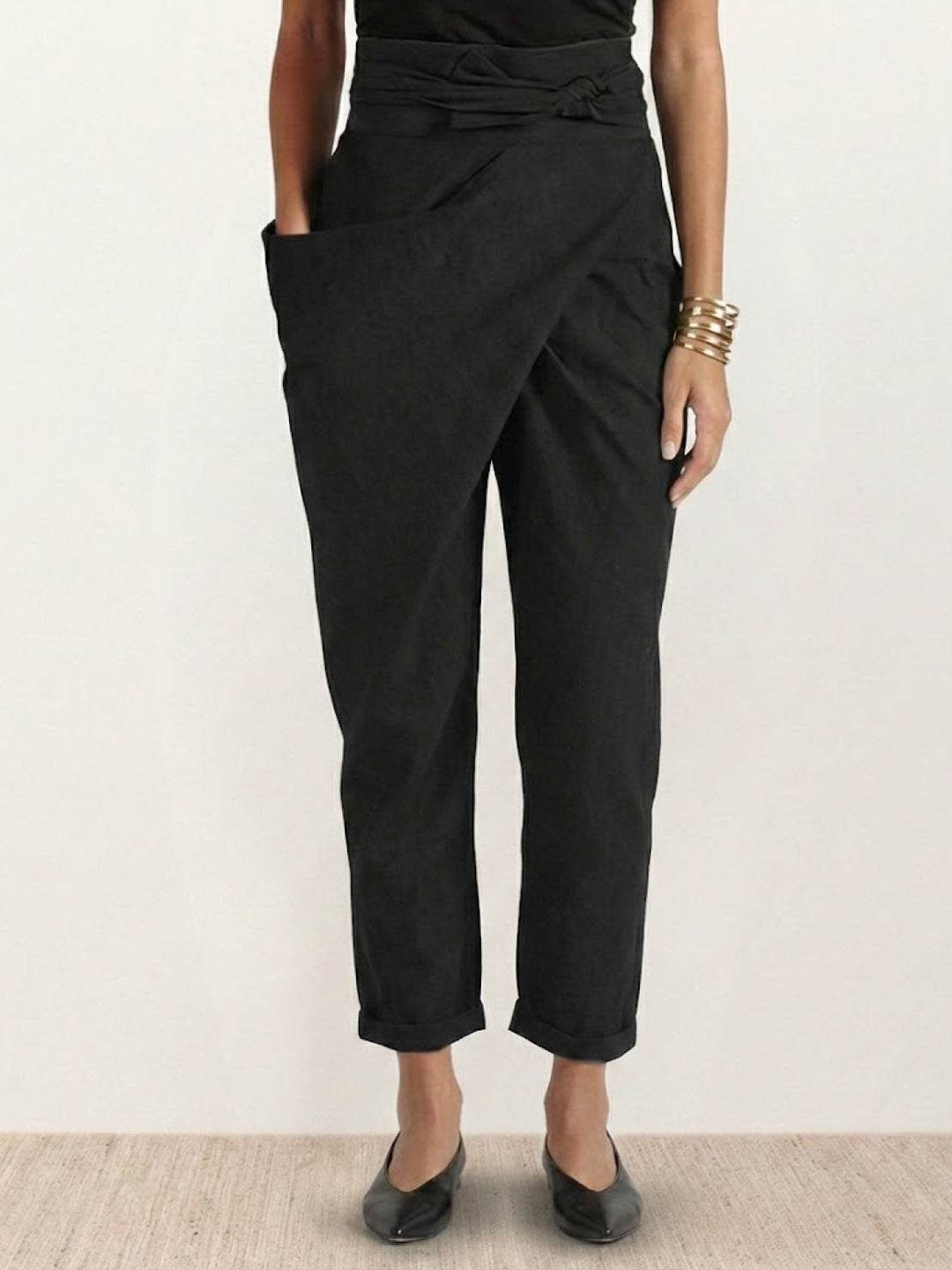 Yara | Damen hose High Waist Wickeloptik Bindegürtel