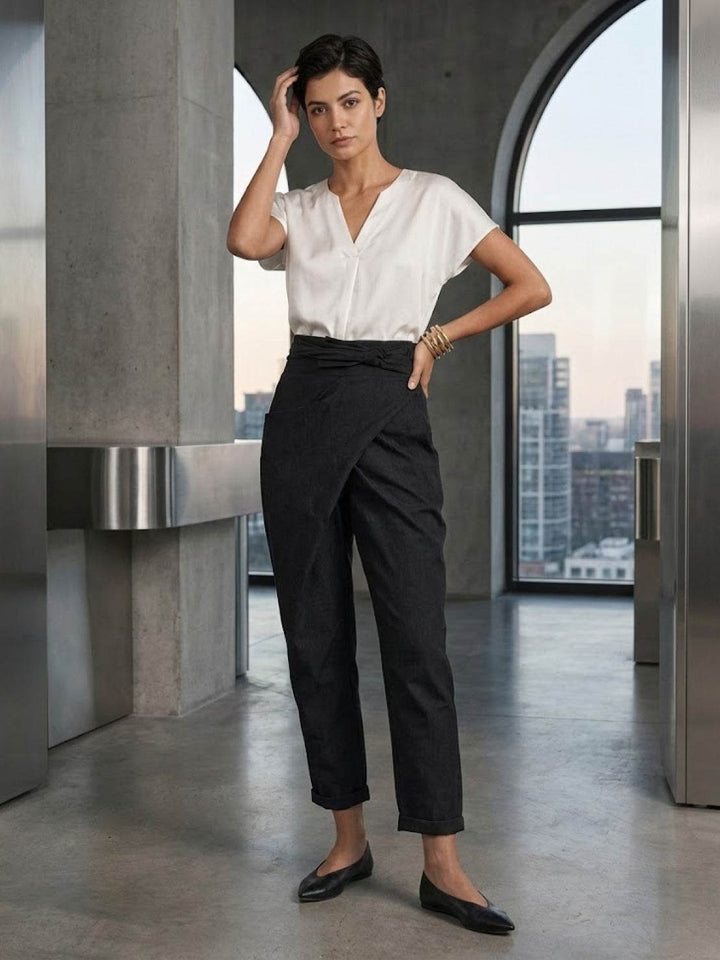 Yara | Damen hose High Waist Wickeloptik Bindegürtel