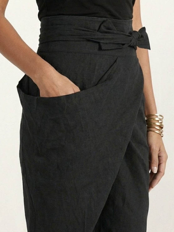 Yara | Damen hose High Waist Wickeloptik Bindegürtel