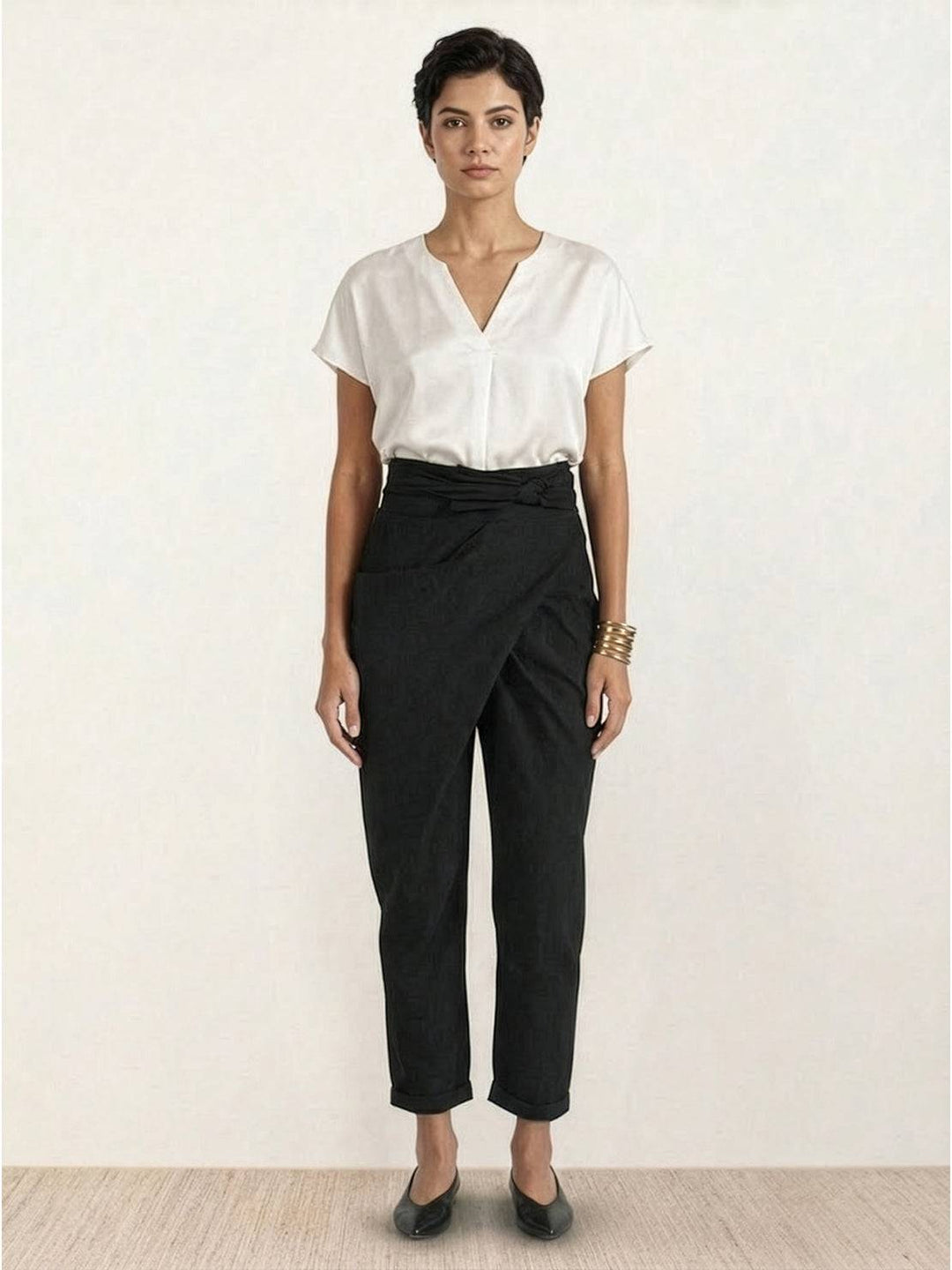Yara | Damen hose High Waist Wickeloptik Bindegürtel