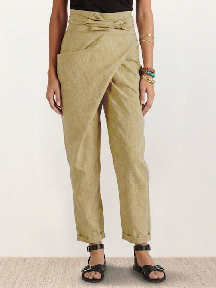 Yara | Damen hose High Waist Wickeloptik Bindegürtel