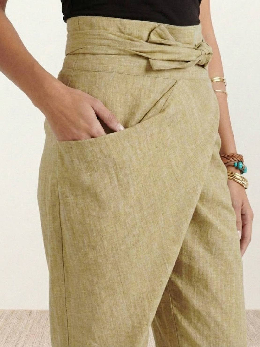 Yara | Damen hose High Waist Wickeloptik Bindegürtel