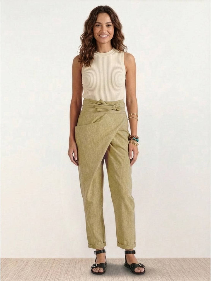 Yara | Damen hose High Waist Wickeloptik Bindegürtel