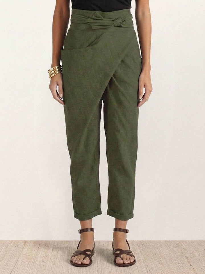 Yara | Damen hose High Waist Wickeloptik Bindegürtel