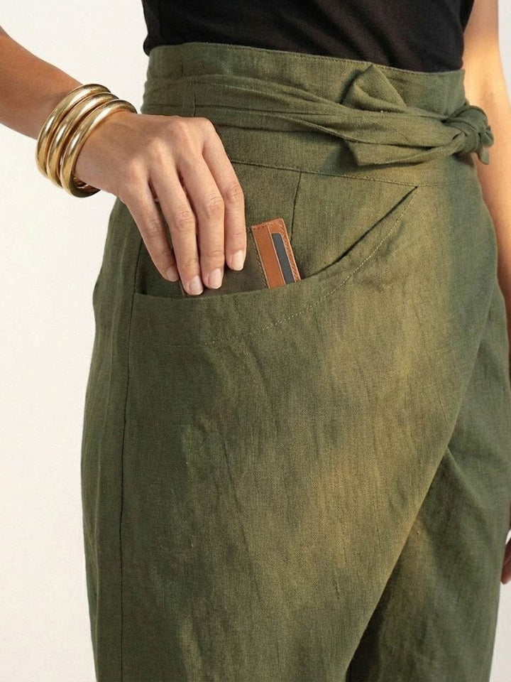Yara | Damen hose High Waist Wickeloptik Bindegürtel