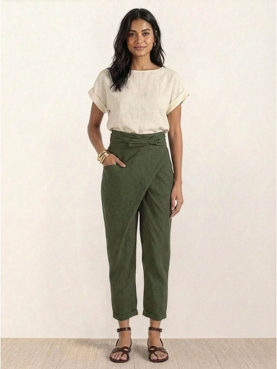 Yara | Damen hose High Waist Wickeloptik Bindegürtel