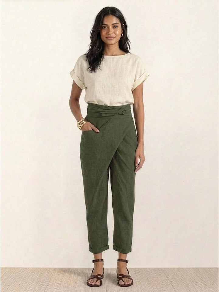 Yara | Damen hose High Waist Wickeloptik Bindegürtel