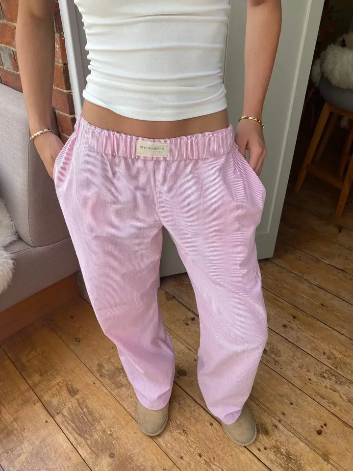 Hildeke | Damen Freizeithose Lounge Pants Rosa Gestreift - Striped - Image 1