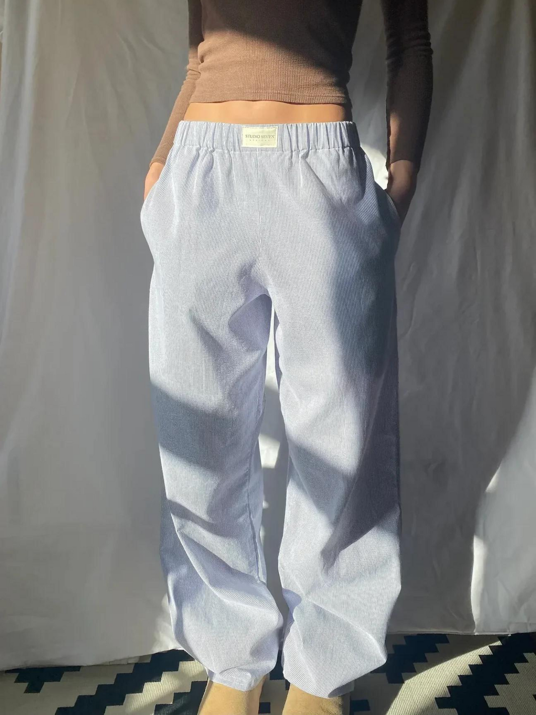 Hildeke | Damen Freizeithose Lounge Pants Rosa Gestreift - Striped - Image 2