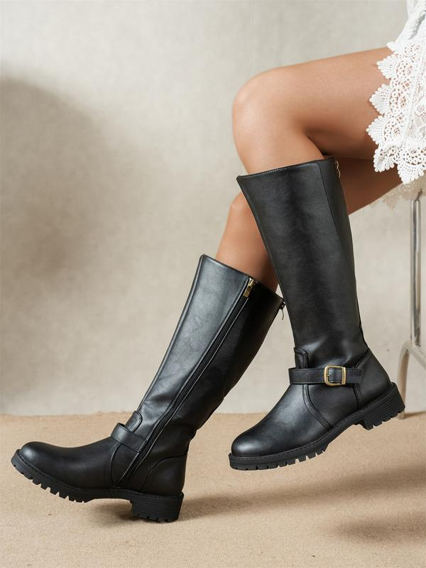 Hildmara | Damen Kniehohe Stiefel Schwarz Blockabsatz - Black - Image 1