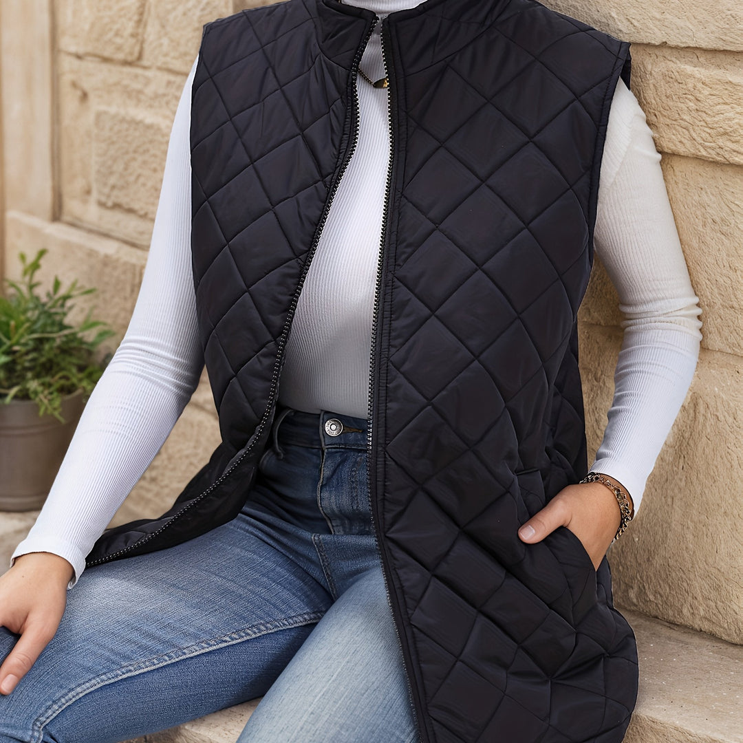 Hildrun | Damen Steppweste Lang Ärmellos Schwarz - Black - Image 1