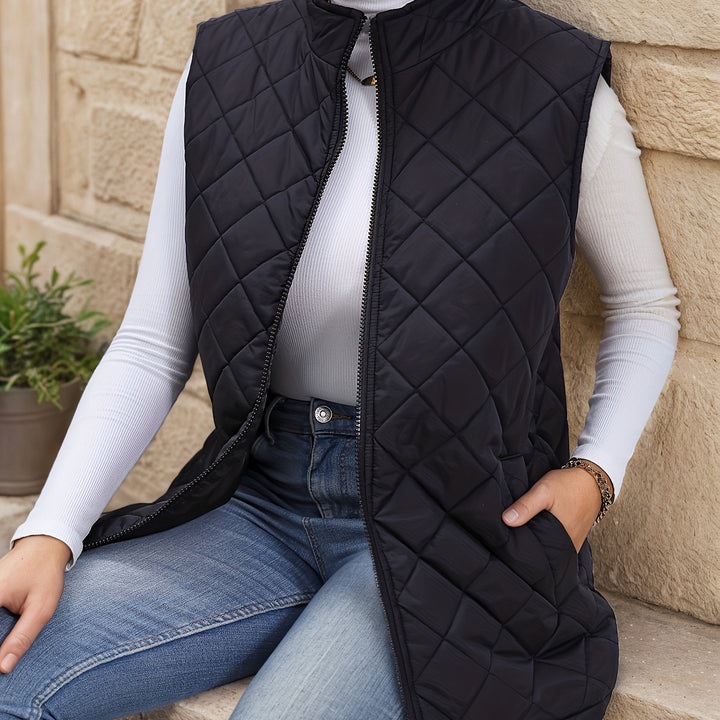 Hildrun | Damen Steppweste Lang Ärmellos Schwarz - Black - Image 1