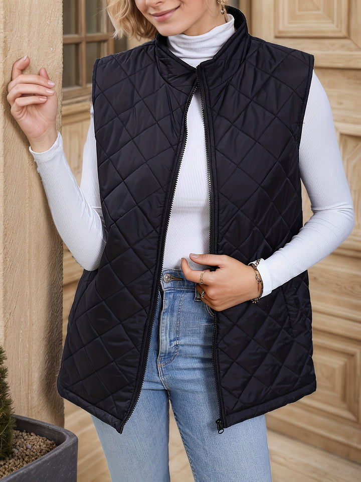 Hildrun | Damen Steppweste Lang Ärmellos Schwarz - Black - Image 5