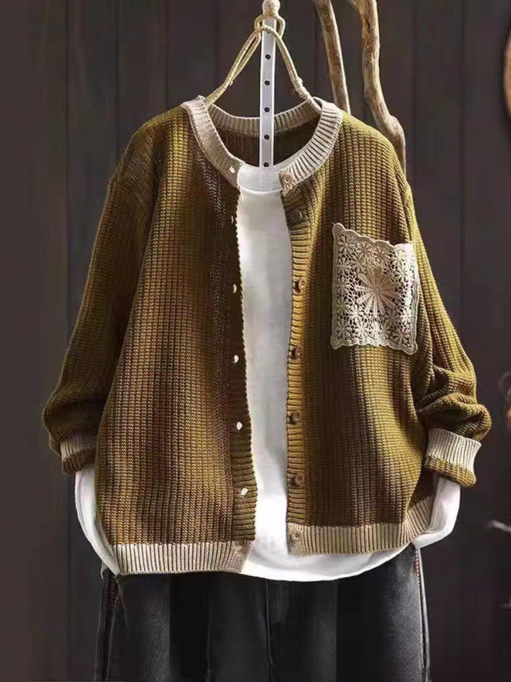 Hildrun | Damen Strickjacke Relaxed Fit - Brown - Image 3