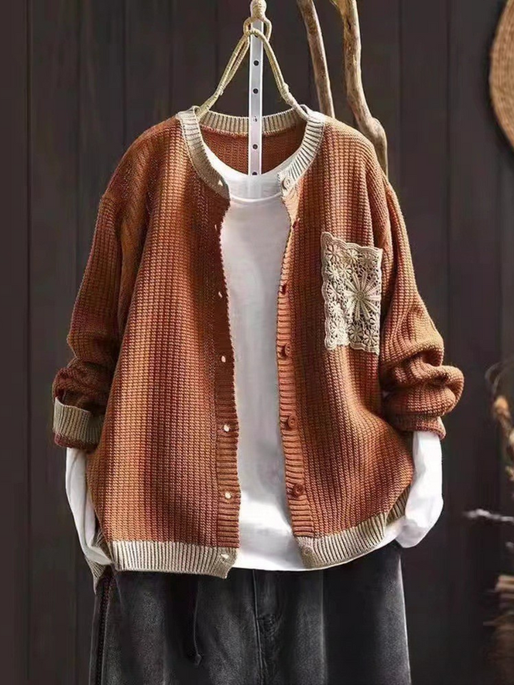 Hildrun | Damen Strickjacke Relaxed Fit - Brown - Image 4