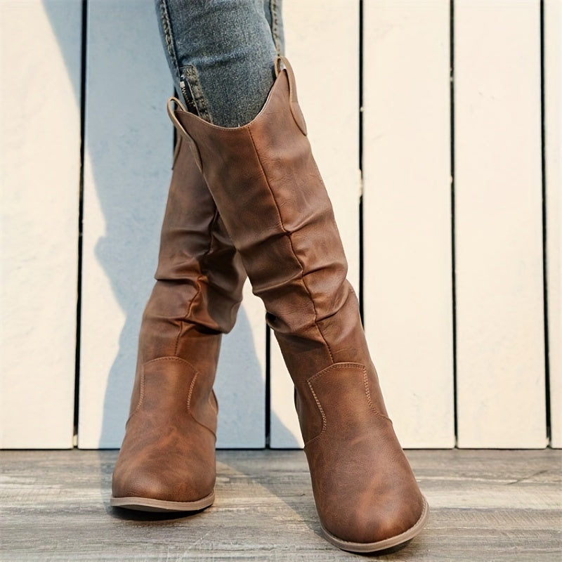 Hildrun | Damen Weite Waden Western Cowboy Stiefel - Brown - Image 1