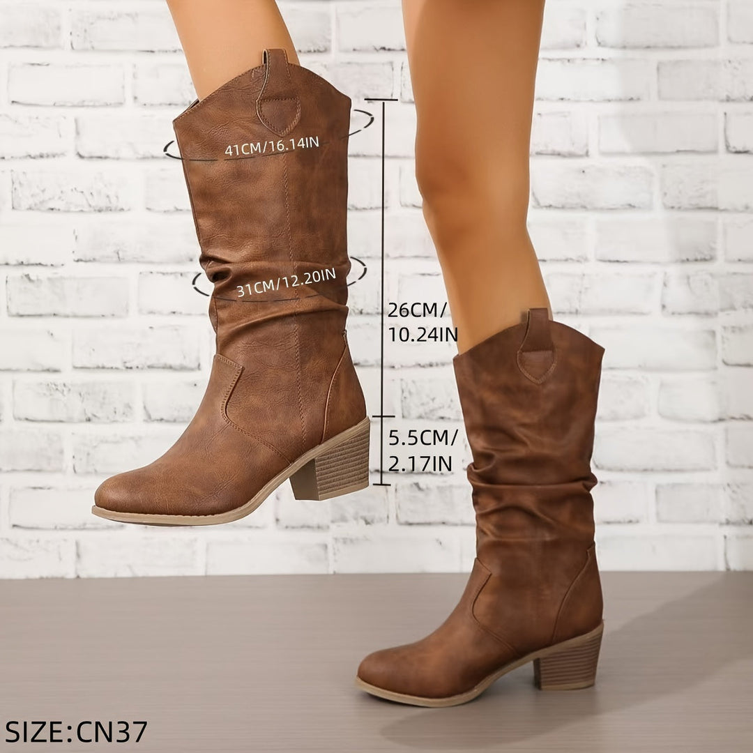 Hildrun | Damen Weite Waden Western Cowboy Stiefel - Brown - Image 3