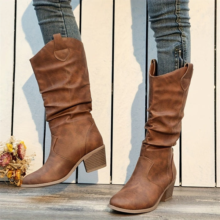 Hildrun | Damen Weite Waden Western Cowboy Stiefel - Brown - Image 4
