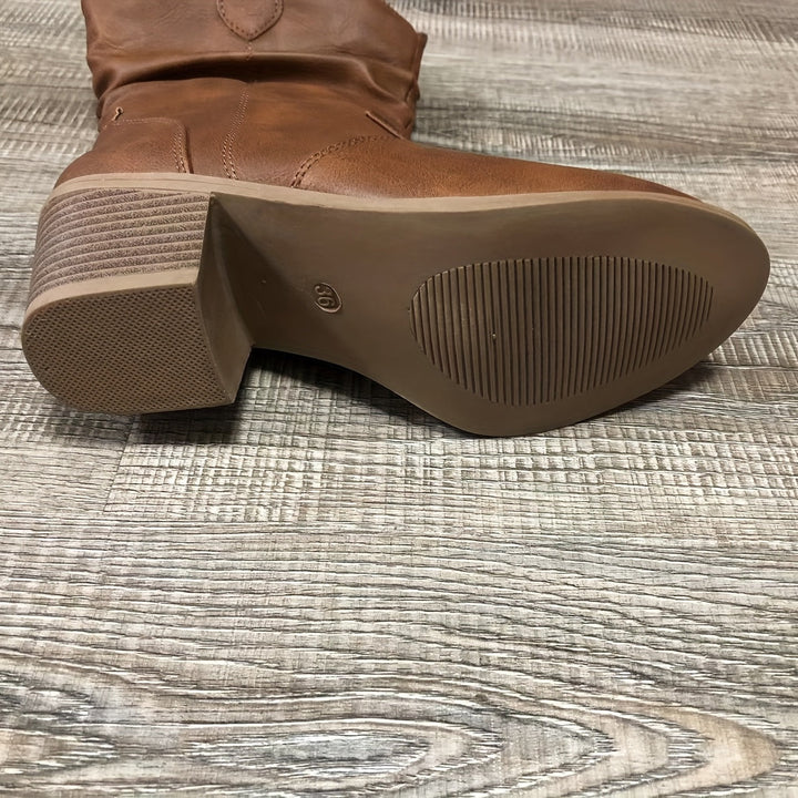 Hildrun | Damen Weite Waden Western Cowboy Stiefel - Brown - Image 6