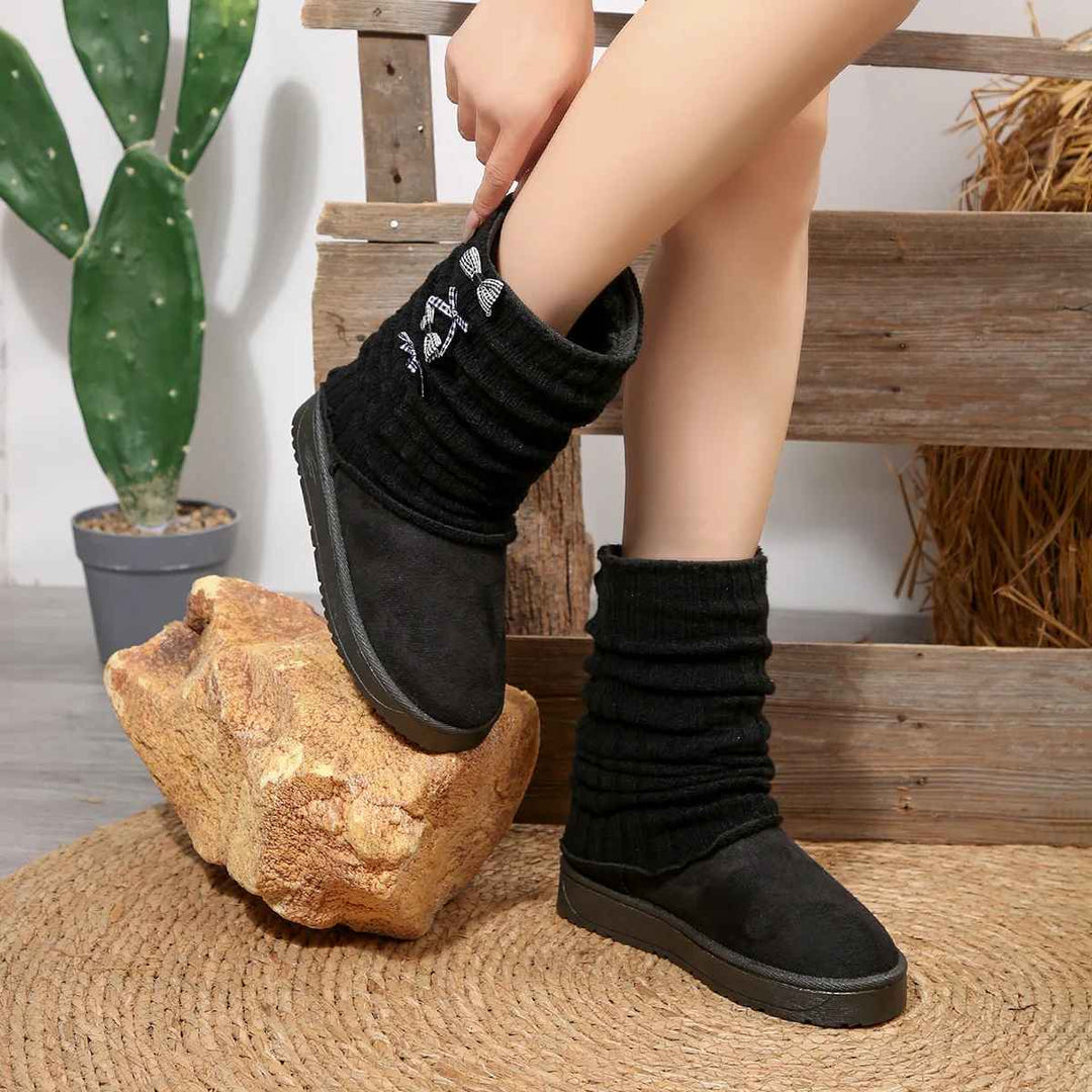 Hildrun | Damen Winterstiefel mit Strickschaft und Schleife - Dark Brown - Image 11