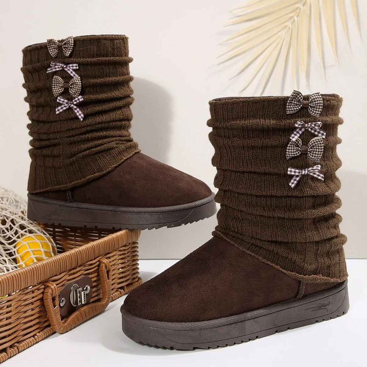 Hildrun | Damen Winterstiefel mit Strickschaft und Schleife - Dark Brown - Image 2