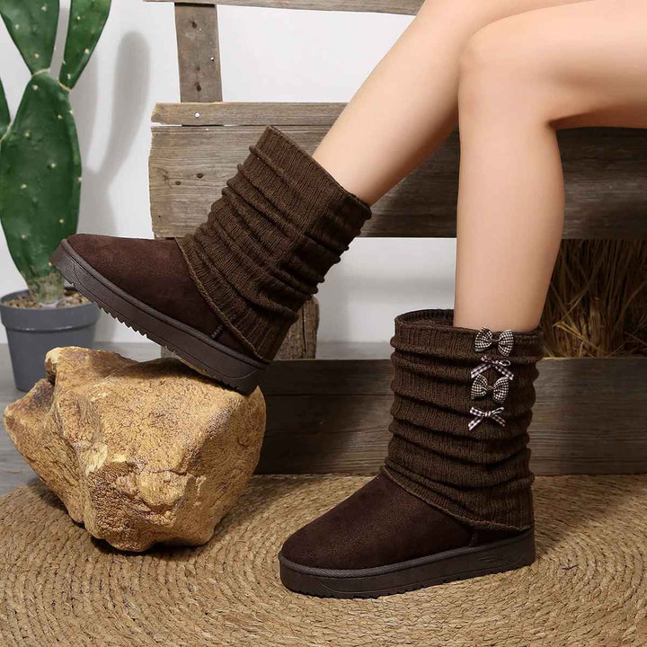 Hildrun | Damen Winterstiefel mit Strickschaft und Schleife - Dark Brown - Image 3